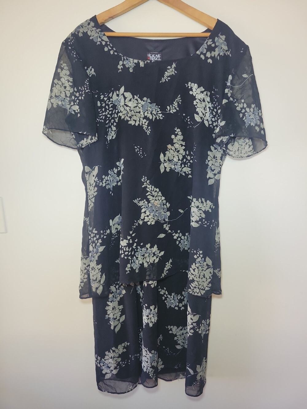Womens Vintage Dark Floral Watercolor Dress Size 14 Sheer Layers Flowy Drape USA